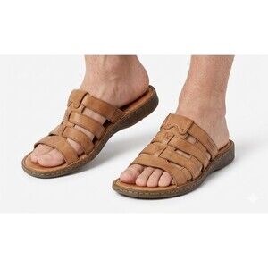 Born Cabot W01874 Men's Leather Fisherman Slide Sandals Size 11 / 43 Tan EUC